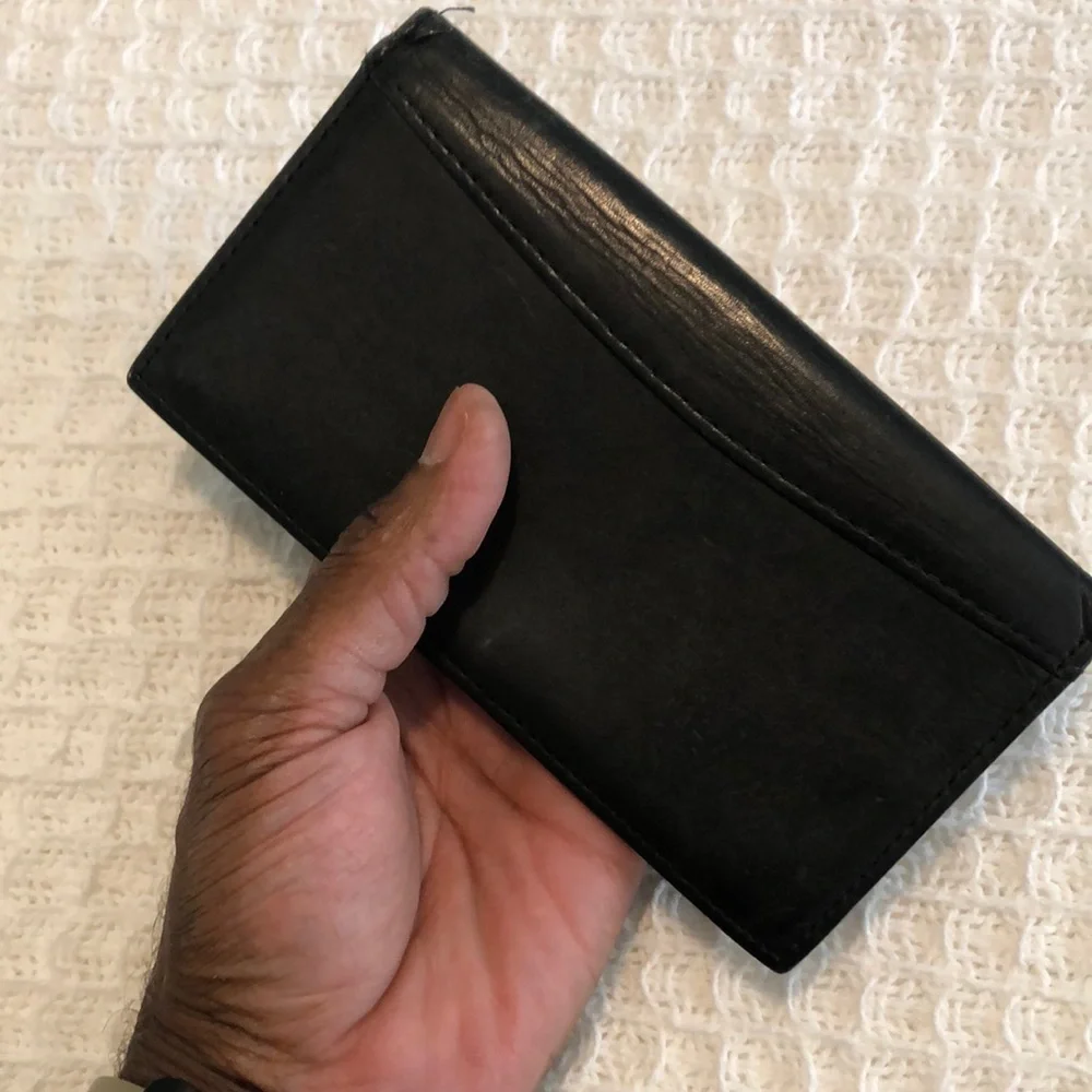 Black Leather Checkbook holder or Jacket Pocket Wallet